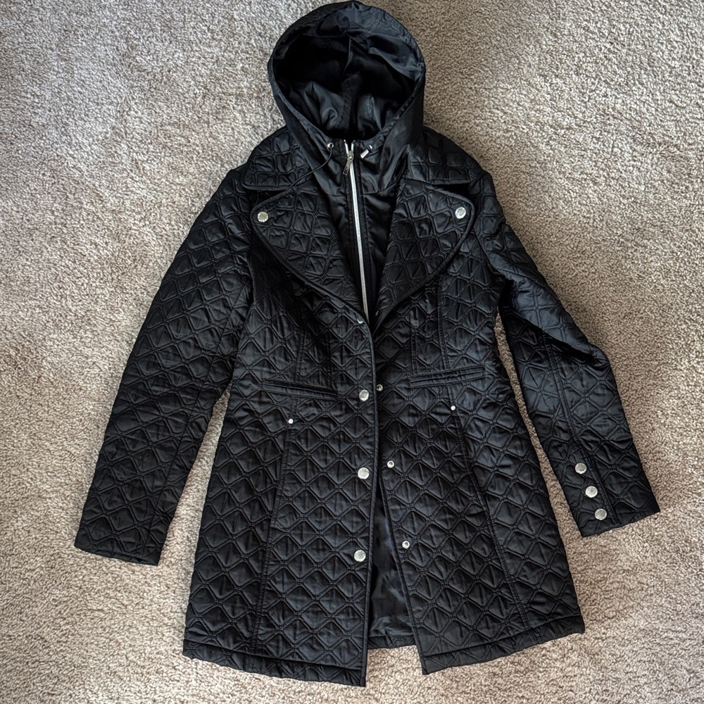 Laundry By Shelli Segal Black Quilted Hooded Pea Coat